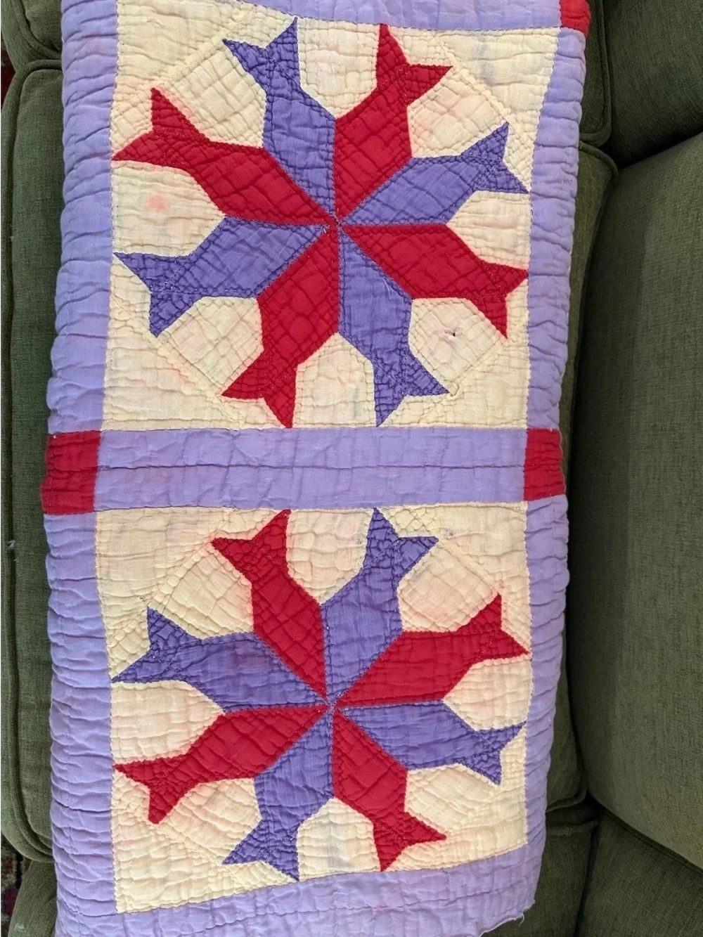 Antique Patchwork Red & Purple Star Quilt c 1900
